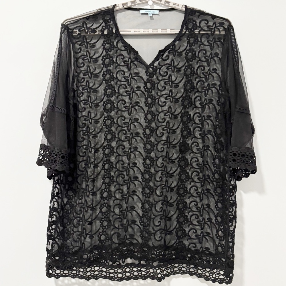 Ellen Weaver Floral Lace Sheer Blouse Womens Size‎ 4X Victorian Gothic Feminine